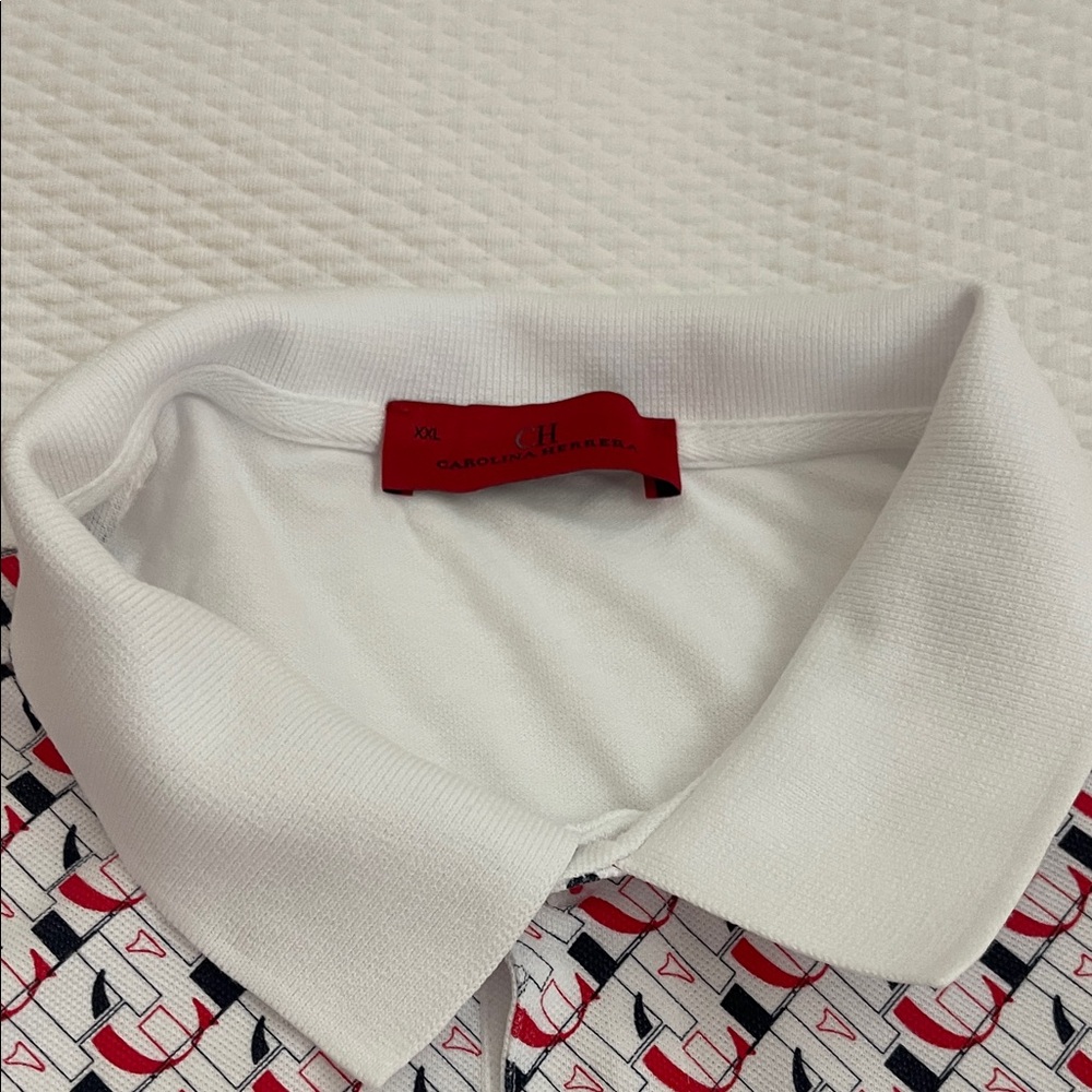 Carolina Herrera White and Red Patterned Polo Shirt